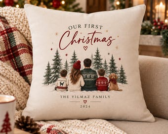 Personalised Family Christmas Cushion, First Christmas New Home Pillow, Christmas at the Family Name Cushion, Custom Xmas Gift 2026