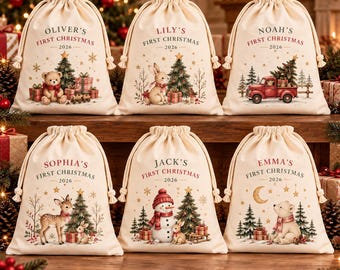 Personalised First Christmas Santa Sack, Baby's First Christmas Gift 2026, Custom Name Christmas Sack, Christmas Eve Bag