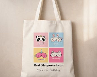 Personalized Sleepover Tote Bag - Custom Name Slumber Party Favor - Best Sleepover Ever Gift - Spa Party Bag - Girls Birthday Goodie Bag