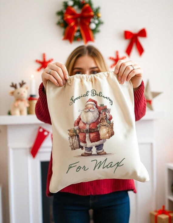 Saco de Navidad personalizado para niños, saco de Papá Noel, caja