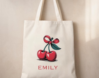 Personalized Cherry Tote Bag: Retro Canvas Bag - Self Love Club