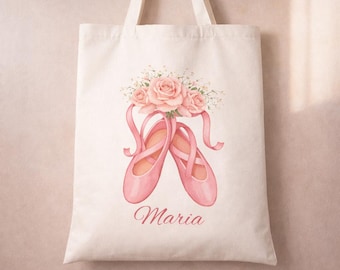 Bolsa Tote Personalizada de Bailarina – Sapatilhas de Ballet para Presente – Bolsa de Dança Personalizada com Nome – Presente de Aniversário de Bailarina, Bolsa Tote em Formato de Sapatilhas de Ballet Rosa