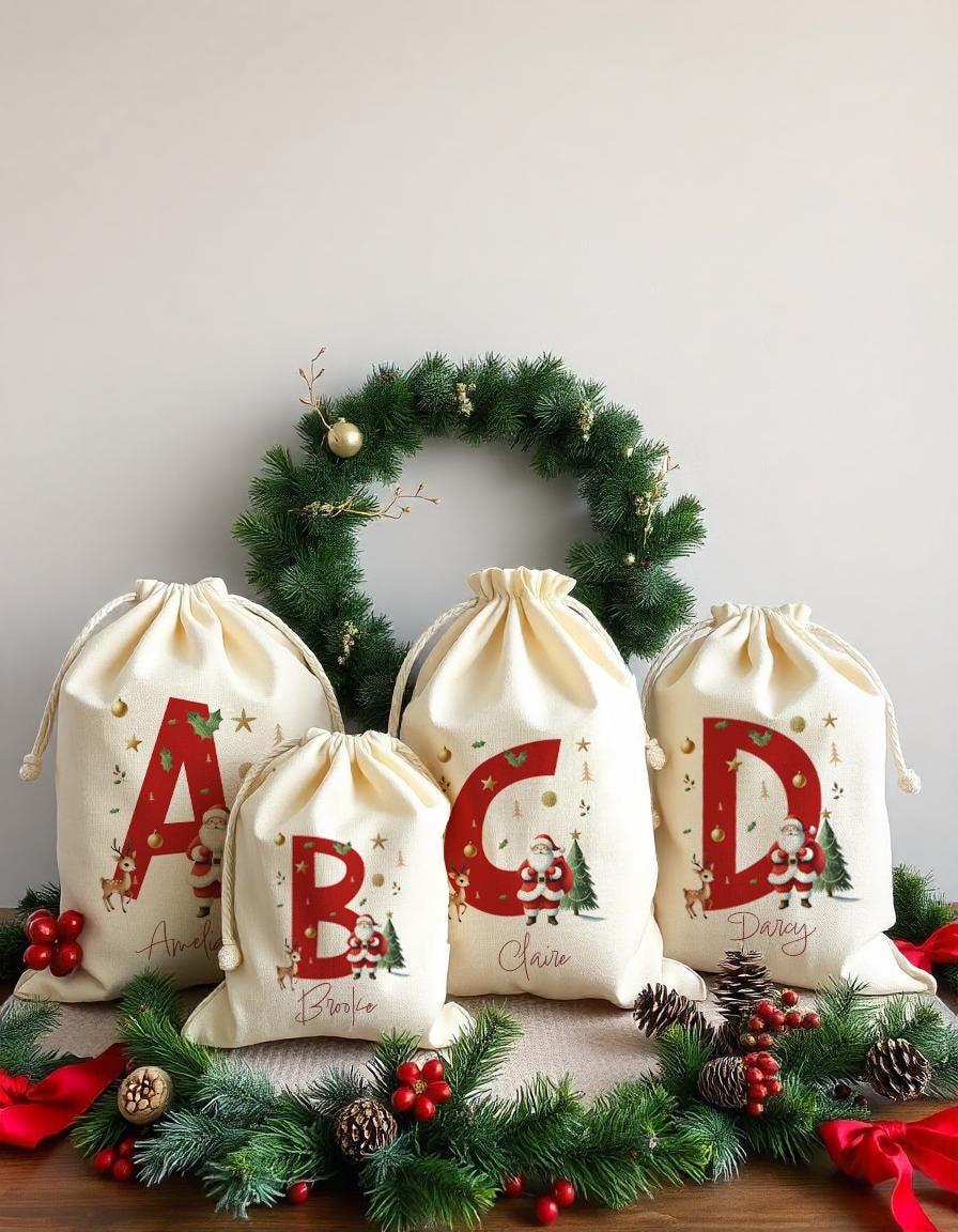 Personalised Santa Sack Christmas Sack Personalised Christmas Toy Sack Name & Initial Christmas Gift Bag Xmas
