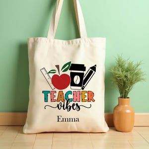Sac fourre-tout personnalisé pour enseignant - Cadeau prénom personnalisé pour éducateurs - Cadeau de remerciement pour les enseignants, cadeau de rentrée scolaire