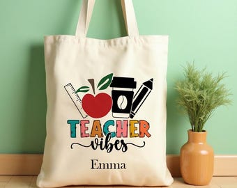 Personalized Teacher Tote Bag - Custom Name Gift for Educators - Appreciation Gift for Teachers, Back to School Teacher Gift