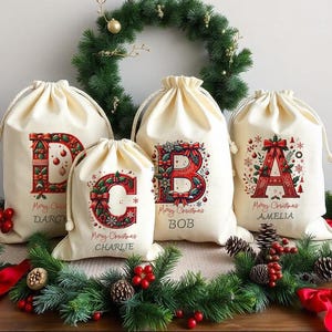 Sacco di Babbo Natale personalizzato Sacco di Natale Sacco di giocattoli di Natale personalizzato Nome e iniziale Sacchetto regalo di Natale Xmas