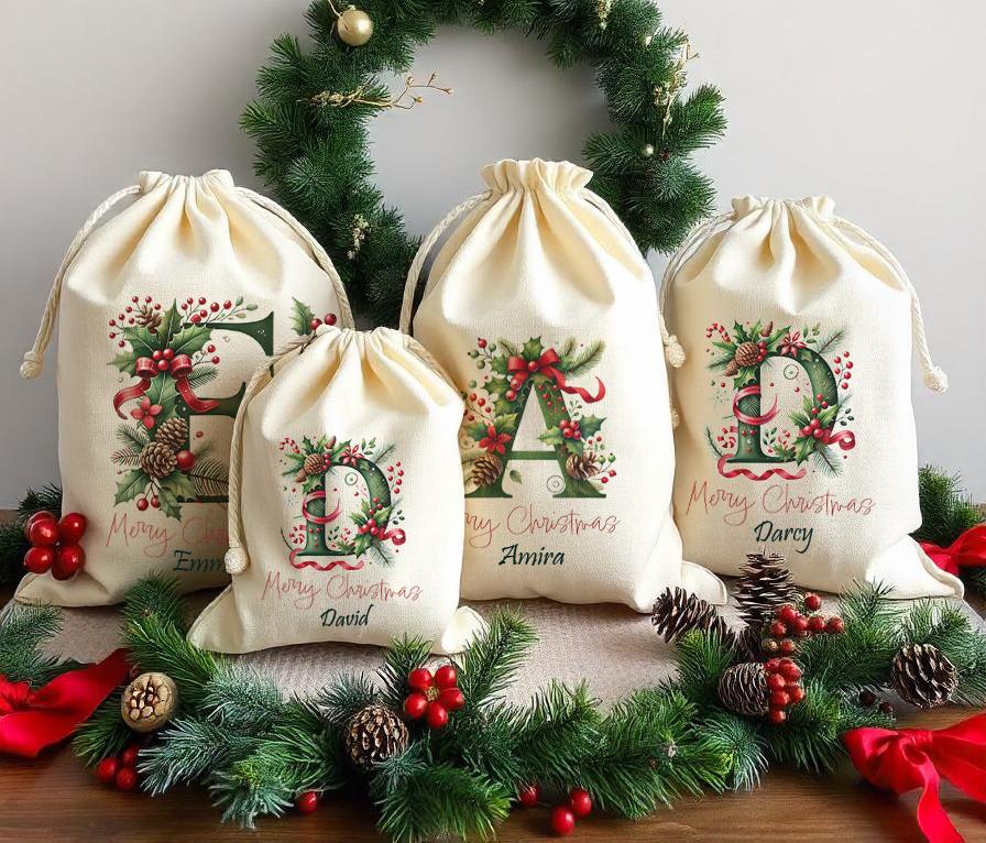 Personalised Santa Sack Christmas Sack Personalised Christmas Toy Sack Name & Initial Christmas Gift Bag Xmas