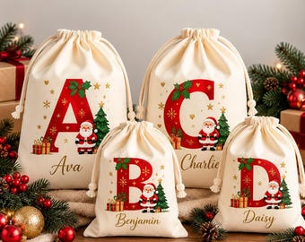 Personalised Christmas Initial Name Gift, Santa Letter Cushion, Mug, Santa Sack, Ornament, Kids Christmas Eve Gift Set, Stocking Filler