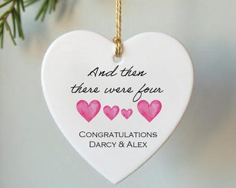 Personalised New Baby Gift , Baby Announcement Ornament – And Then There Were Four Heart Keepsake Congratulations New Baby