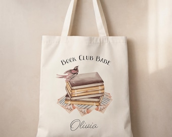 Book Lover Tote Bag Personalized Name Gift | Book Club Babe Canvas Tote | Custom Reading Bag for Women Bookworm