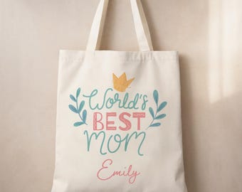 Personalized Mom Tote Bag - Best Mom Gift - Custom Mother's Day Gift - Mommy Shopping Bag - World's Best Mom Custom Name Tote