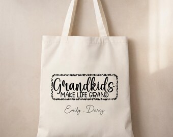 Personalised Grandma Tote Bag – Grandkids Make Life Grand – Custom Grandkids Names Gift for Grandma, Nana, Mimi – Mother’s Day Tote