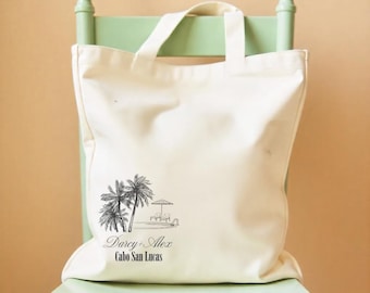 Wedding Welcome Tote Bags , Personalized Palm Tree Custom Guest Gifts - Tropical Gift Bags - Island Wedding Favor - Destination Keepsake