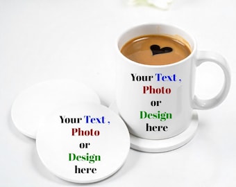 Personalised Mug & Coaster Set – Custom Text, Photo or Design | Gift for Christmas, Birthday, Couple, Friend | Custom Coffee Cup