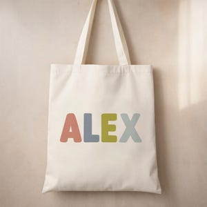 Borsa tote personalizzata con nome per bambini – Borsa con lettera personalizzata a colori – Regalo carino per l'asilo, zaino scolastico, regalo di compleanno, borsa tote ecologica per bambini