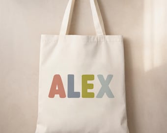 Personalised Name Tote Bag for Kids – Custom Colour Letter Bag – Cute Nursery Gift, School Bag, Birthday Gift, Eco-Friendly Kids Tote