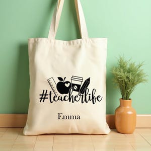 Sac fourre-tout personnalisé pour enseignant - Cadeau prénom personnalisé pour éducateurs - Cadeau de remerciement pour les enseignants, cadeau de rentrée scolaire