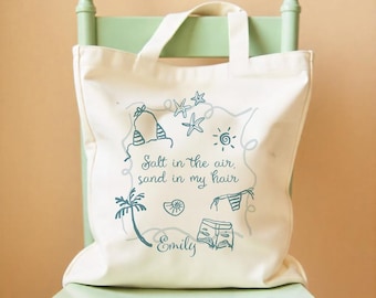 Personalized Beach Tote Bag: Custom Name, Shell Design - Cotton Canvas