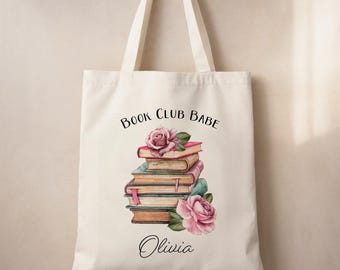 Personalisierte Book Club Babe Tragetasche - individuelles Geschenk für Buchliebhaber - süße ästhetische Lesetasche für Frauen
