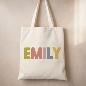 Gepersonaliseerde draagtas met naam voor kinderen – aangepaste kleur lettertas – leuk kinderdagverblijfcadeau, schooltas, verjaardagscadeau, milieuvriendelijke kindertas