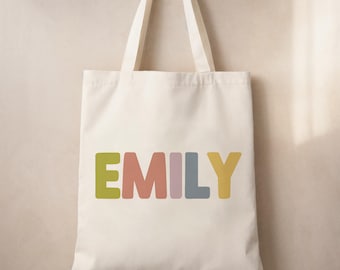 Personalised Name Tote Bag for Kids – Custom Colour Letter Bag – Cute Nursery Gift, School Bag, Birthday Gift, Eco-Friendly Kids Tote