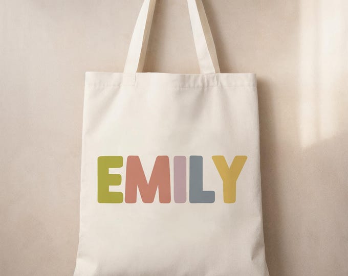 Personalised Name Tote Bag for Kids – Custom Colour Letter Bag – Cute Nursery Gift, School Bag, Birthday Gift, Eco-Friendly Kids Tote
