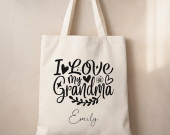 Gepersonaliseerde oma-draagtas - I Love My Grandma-cadeau - aangepaste oma-boodschappentas - cadeau-idee grootmoeder - Nana Gift
