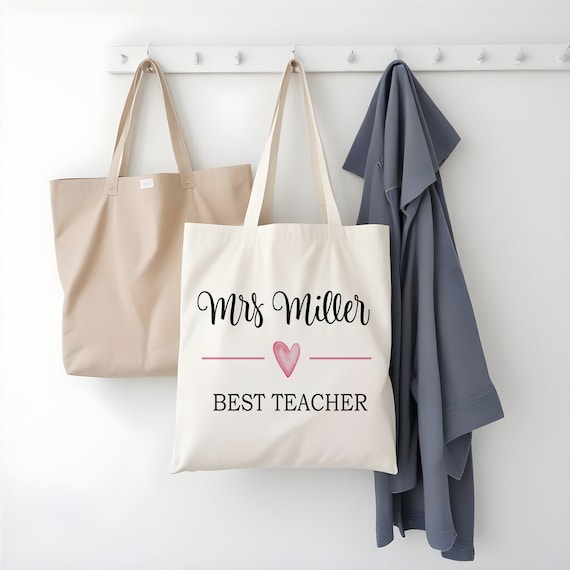 Teacher Stuff Personalized Tote Bag Custom Jute Bag With Name Initials Monogram Perfect Thank You Gift for Teachers Etsy