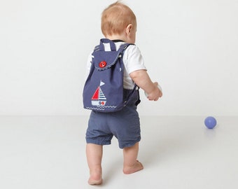 Blue toddler backpack boy Sailor tiny kids backpack Canvas kindergarten rucksack