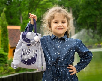 Striped backpack for girls Small kids backpack Blue toddler backpack girl