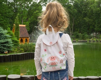 Handmade toddler backpack girl Bunny mini backpack Kindergarten rucksack