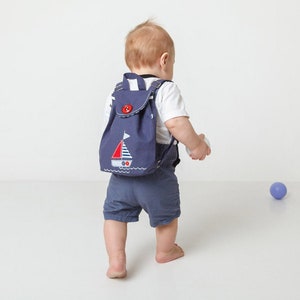 Blue toddler backpack boy Sailor tiny kids backpack Canvas kindergarten rucksack image 1