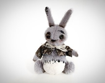 Conejito de peluche lindo y espeluznante hecho a mano, muñeco de trapo de terror, conejito gótico de peluche