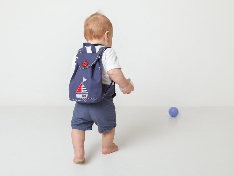 Blue toddler backpack boy Sailor tiny kids backpack Canvas kindergarten rucksack image 1