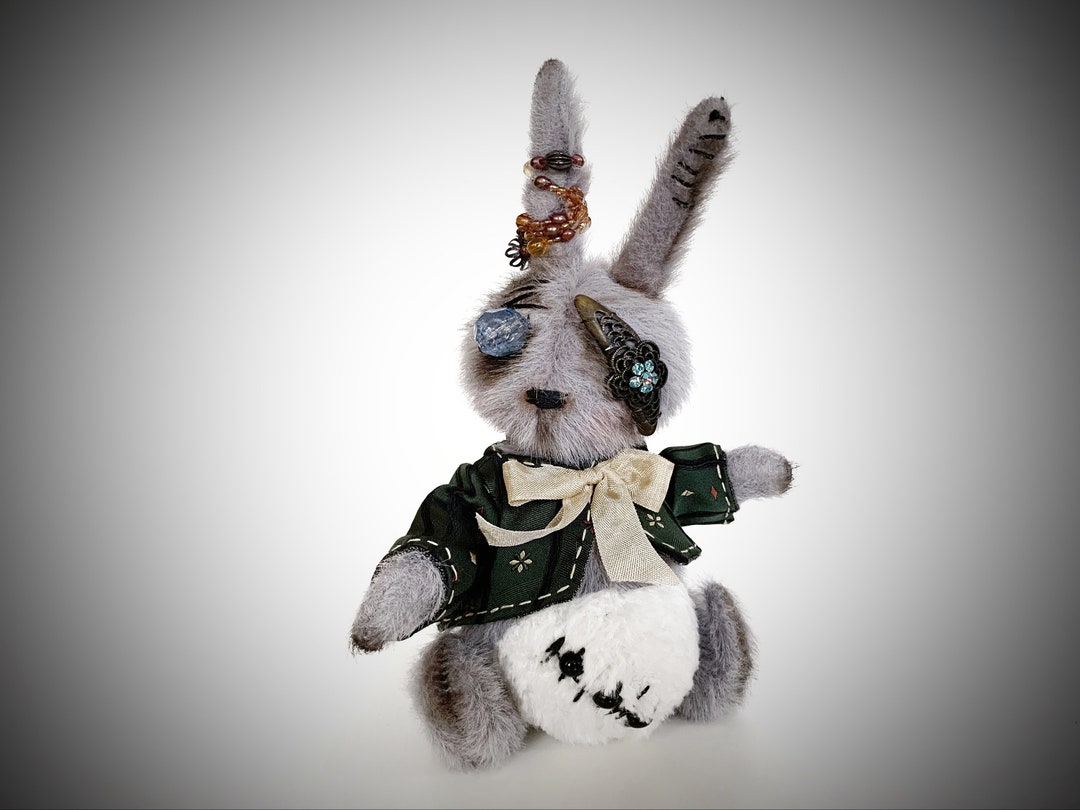 Goth Plush Bunny Handmade Creepy Stuffed Animal Zombie Plushie 