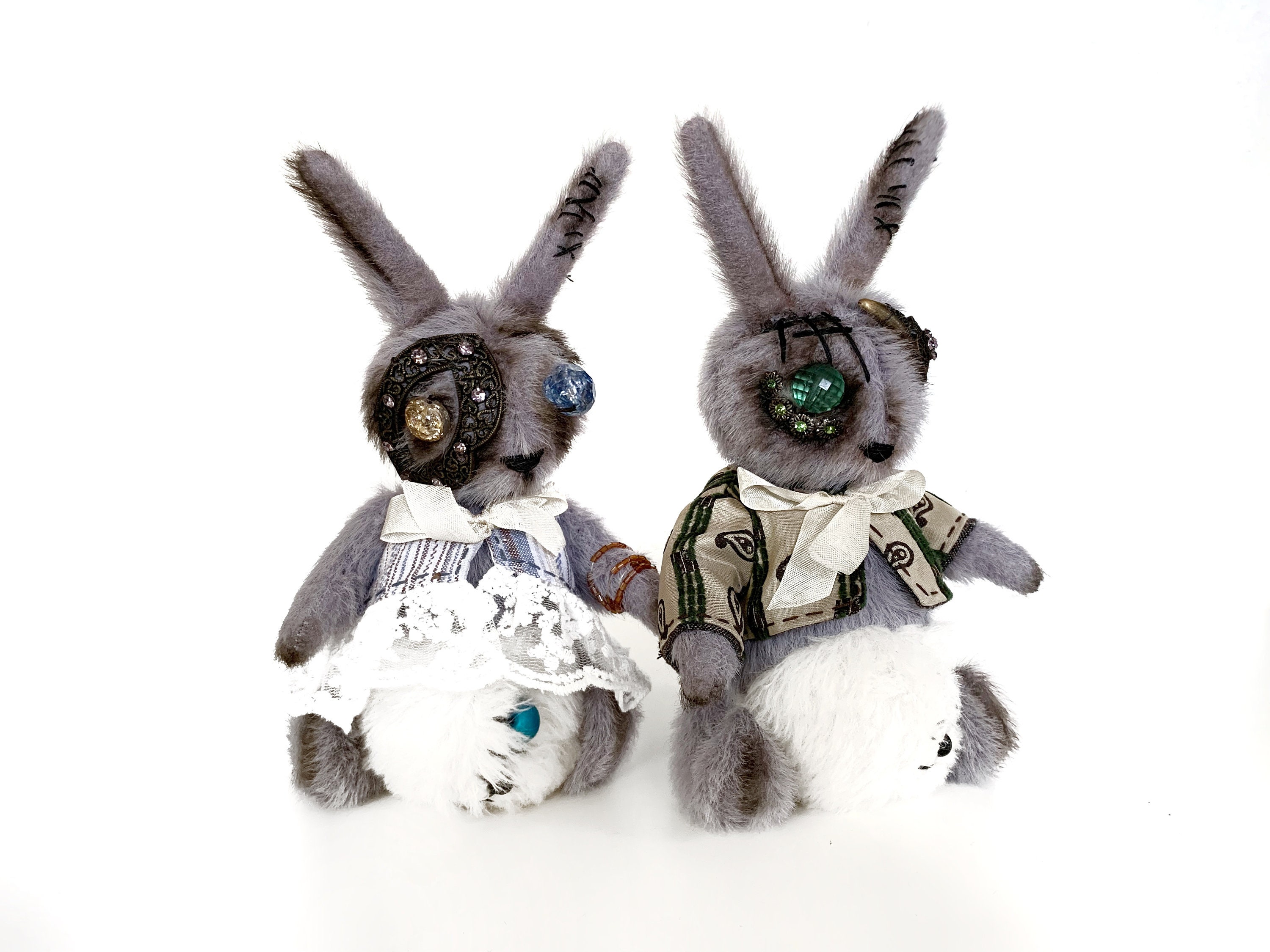 Goth Plush Bunny Handmade Creepy Cute Stuffed Animal Pastel 