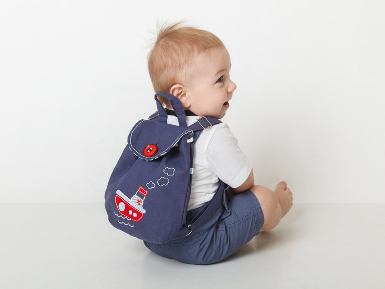 Blue toddler backpack boy Sailor tiny kids backpack Canvas kindergarten rucksack image 4