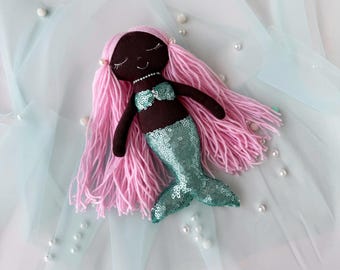 Mermaid Rag Doll, Black Dolls Mermaid, African American Doll, Latin Doll, Mixed Race Mermaid, Collectible Mermaid Doll.
