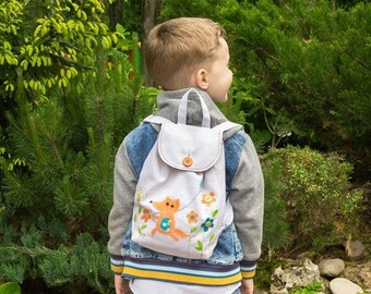 Mini toddler backpack boy Handmade backpack fox Kindergarten rucksack