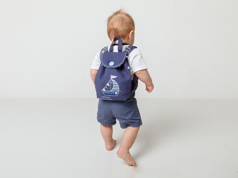 Blue toddler backpack boy Sailor tiny kids backpack Canvas kindergarten rucksack image 3