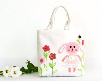 Handmade Easter tote bag for kids Small bag for girls Toddler purse Bunny