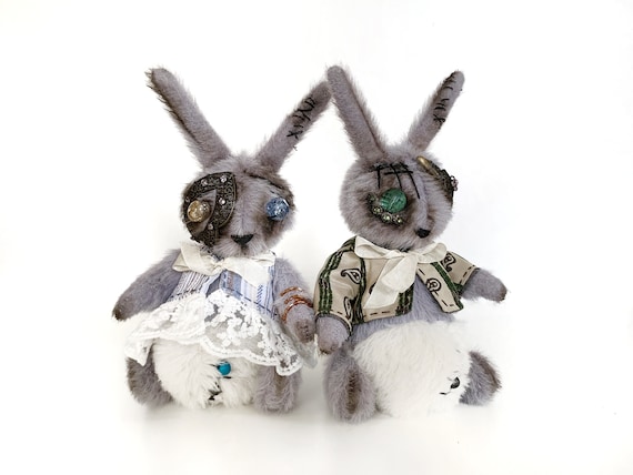 12in Creepy Goth Bunny Plush Crazy Rabbit Plushie Toys, Spooky Goth