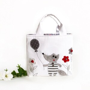 Handmade girls purse, Wolf kids tote bag,  small animal kids tote bag