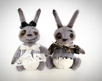 Handgemaakte halloween plushie bunny Griezelig knuffeldier Paar knuffels