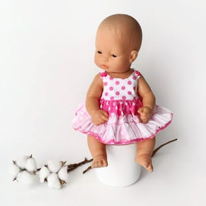Miniland Baby Doll rosa Tupfen Kleid, 13 Zoll Puppenkleidung, Paola Reina Puppen Outfit, Minikane Baby Doll Kleid, Kleidung für Puppe 28-32 cm