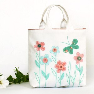 Little girl handbag, Flowers canvas tote bag,  Handmade girls purse