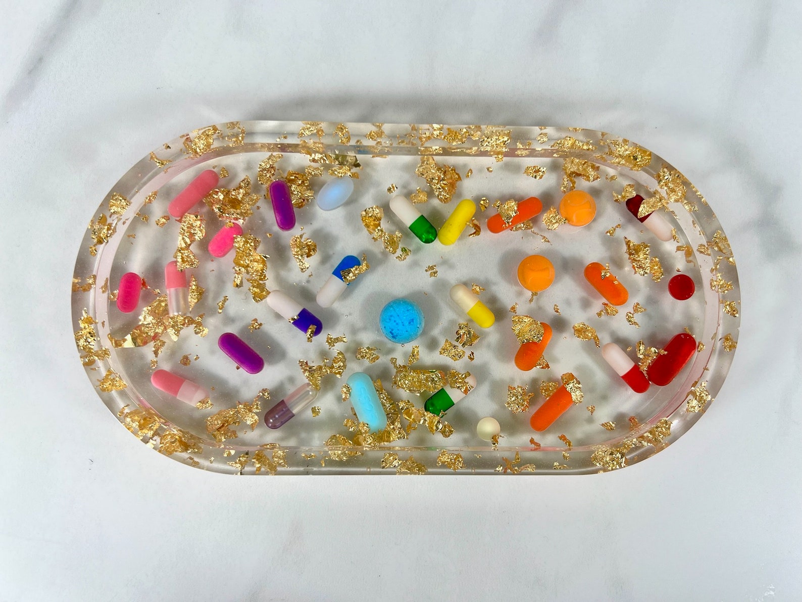 Resin Pill Tray With Rainbow Pills Oval Resin Rolling Tray Etsy