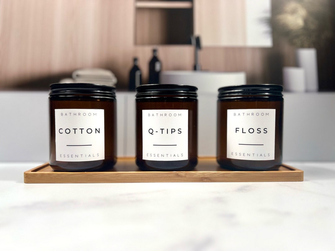 Amber Glass Jar Set for Bathroom Accessories Canisters for Etsy