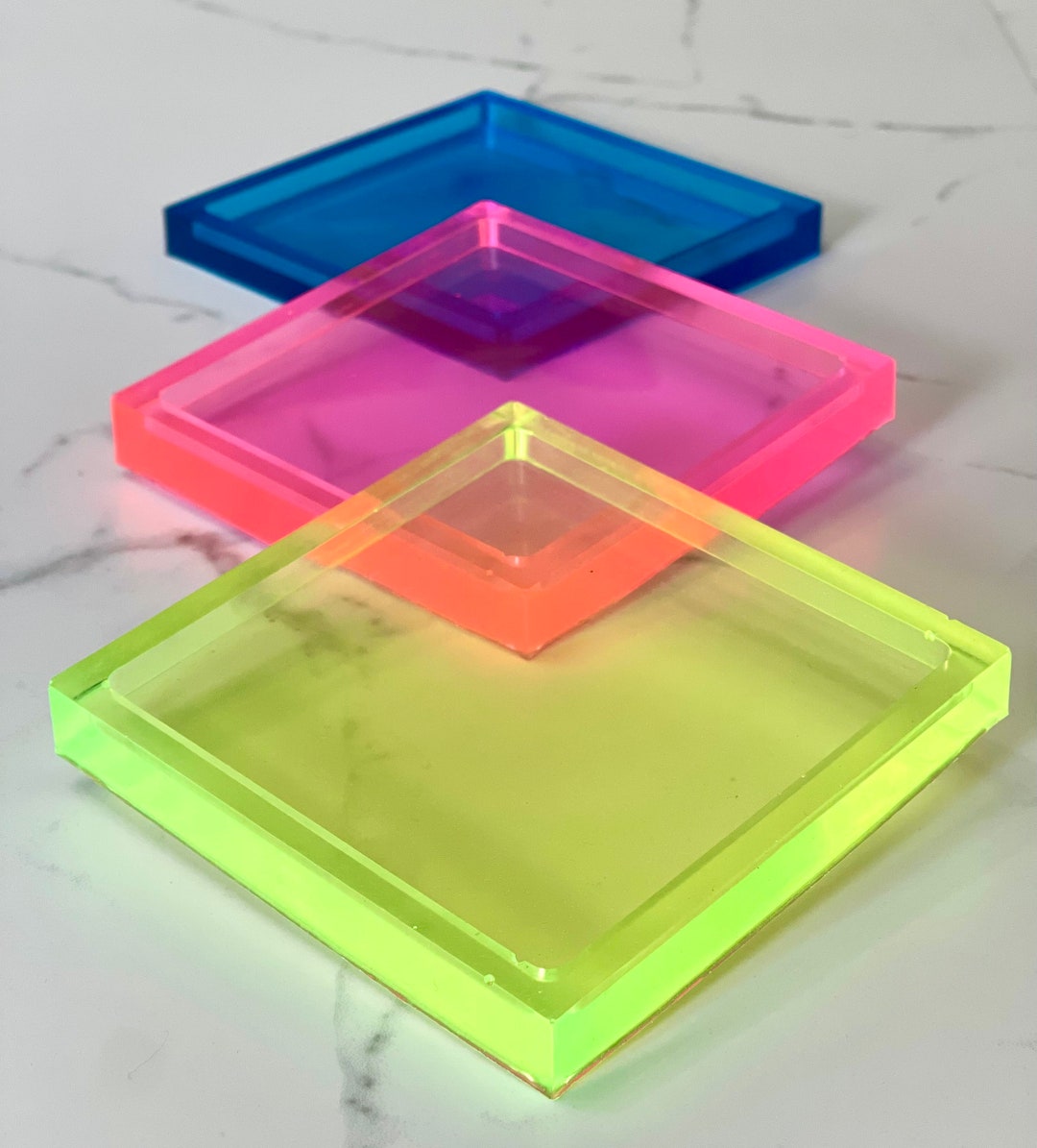 Neon Resin Coaster With Lip Large Resin Coaster Hot Pink Catch All Tray