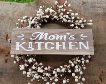 Mom's Kitchen Wood Sign, Handmade Painted Black Walnut Wood Sign for Kitchen, Gift for Mom, Mother's Day Gifts, Country Farm Kitchen Decor